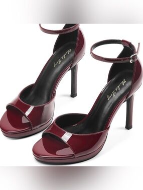 Elisabet Tang Burgundy Patent Leather Ankle-Strap Stiletto Heels size 11